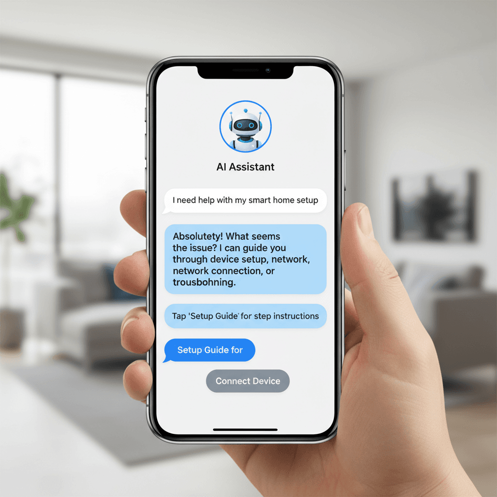 Small business owner working at modern desk with laptop and AI interface