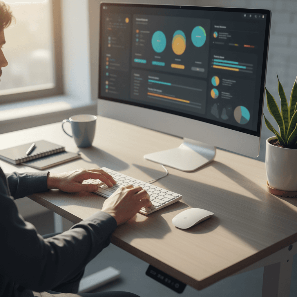 James, founder of JXM Studios, working at his desk